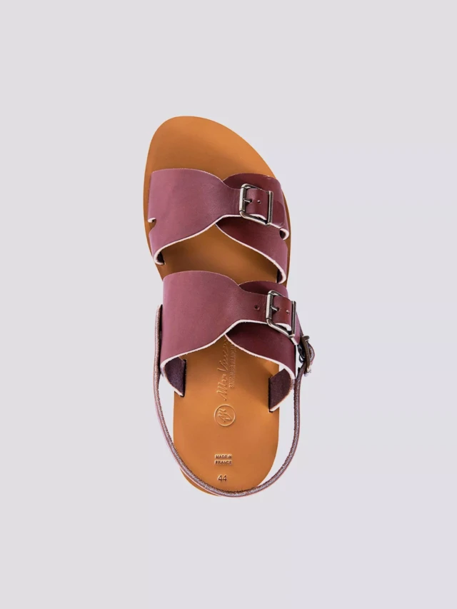 MAX VINCENT - SANDALES DOUBLE BRIDE BAROUD cuir tannage vegetal marron Homme