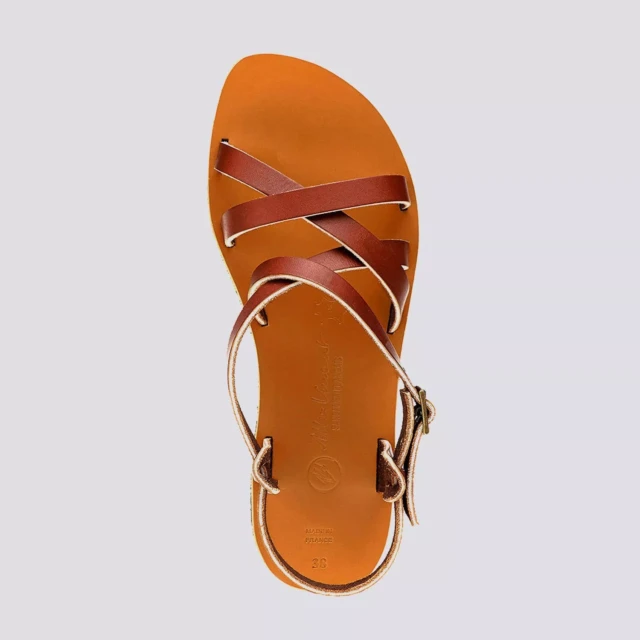 MAX VINCENT - SANDALES BRIDES CROISEES BOMBAY cuir tannage vegetal marron Femme