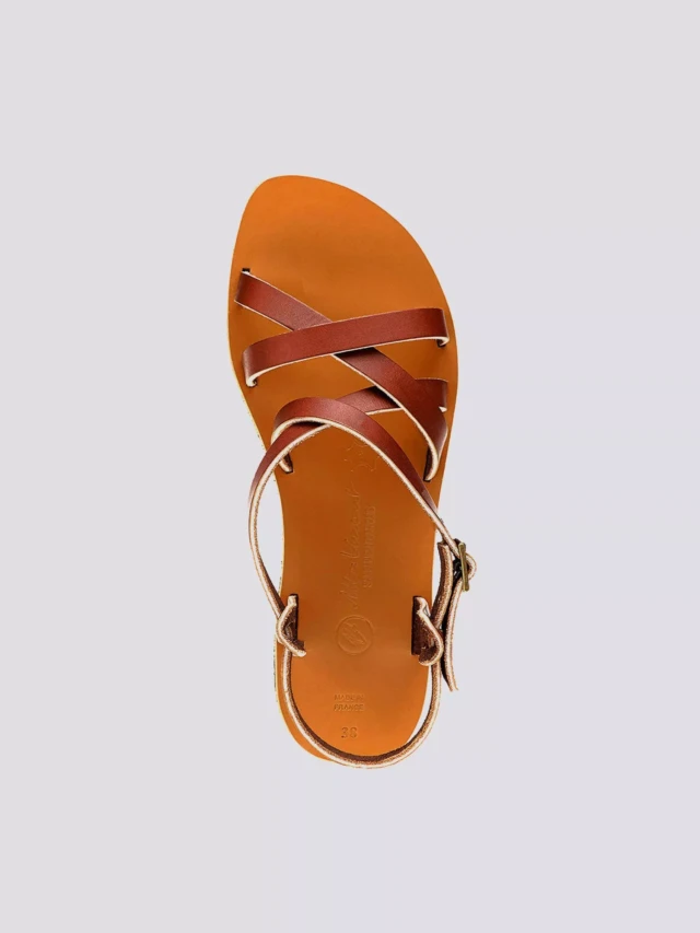 MAX VINCENT - SANDALES BRIDES CROISEES BOMBAY cuir tannage vegetal marron Femme