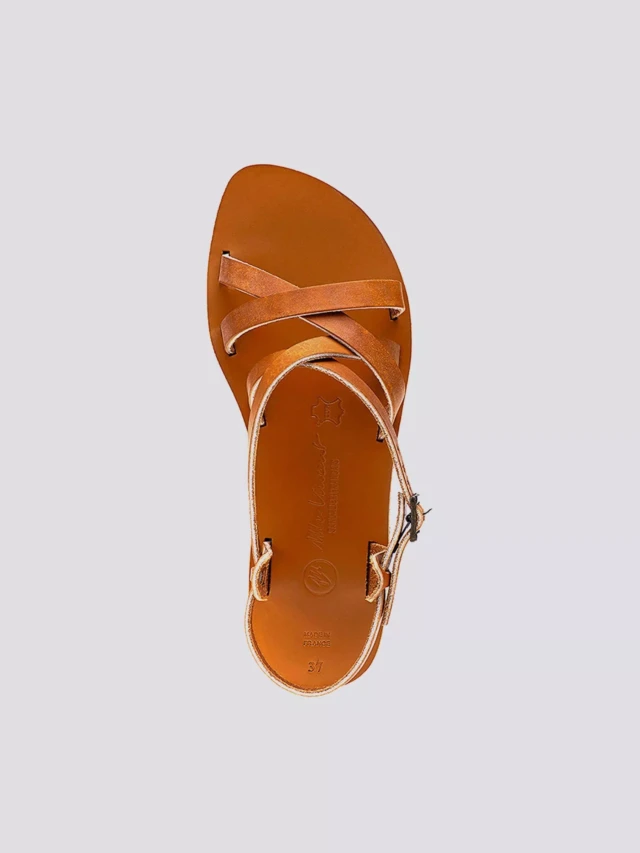 MAX VINCENT - SANDALES BRIDES CROISEES BOMBAY cuir tannage vegetal naturel Femme