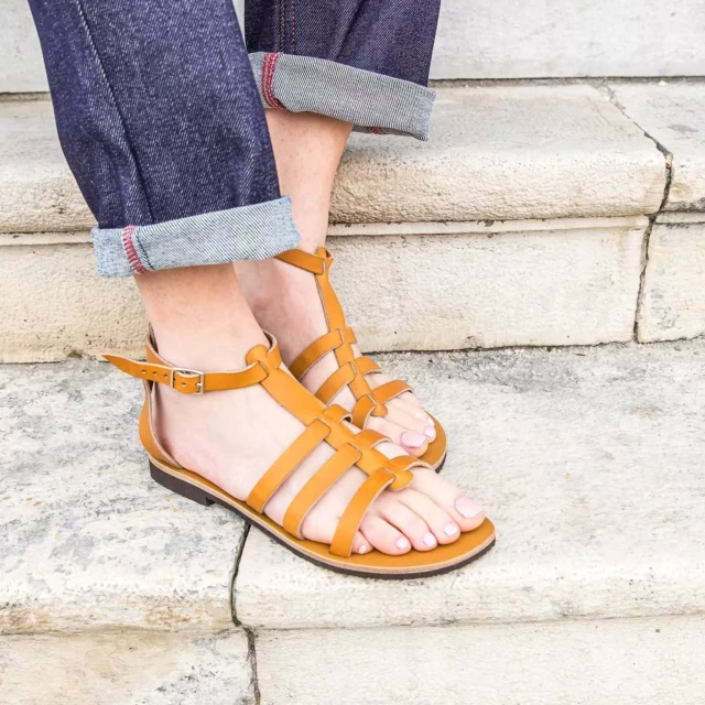 MAX VINCENT - SANDALES TROPEZIENNE BYBLOS cuir tannage vegetal naturel Femme