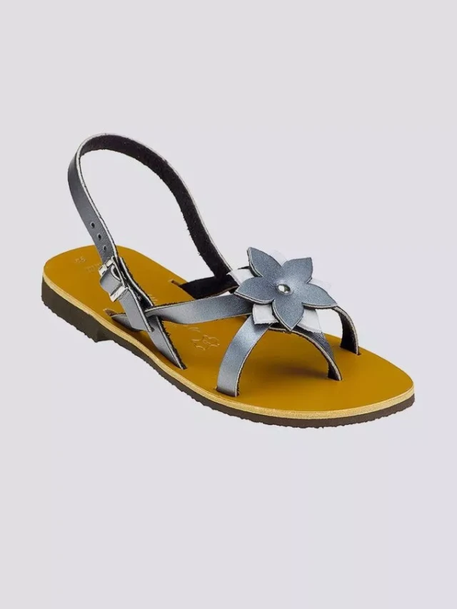 Max Vincent - Sandales brides croisees ceylan cuir tannage vegetal acier argent femme