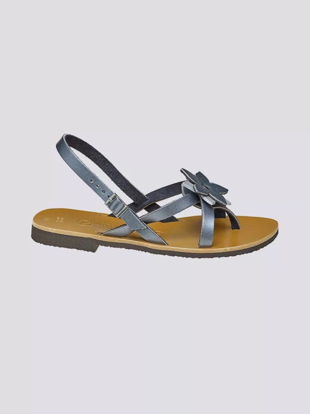 MAX VINCENT - SANDALES BRIDES CROISEES CEYLAN cuir tannage vegetal acier argent Femme