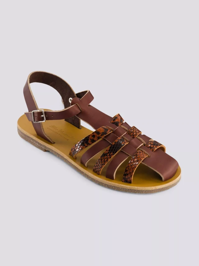 MAX VINCENT - SANDALES FERMEES DIANE cuir tannage vegetal python marron Femme