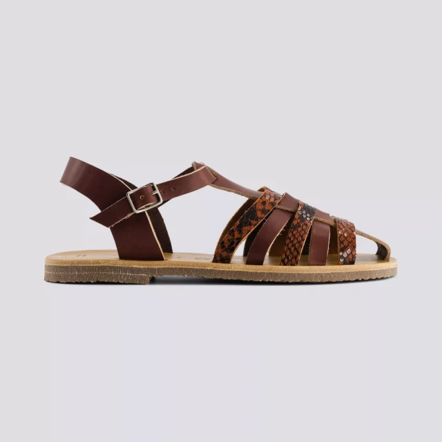 MAX VINCENT - SANDALES FERMEES DIANE cuir tannage vegetal python marron Femme