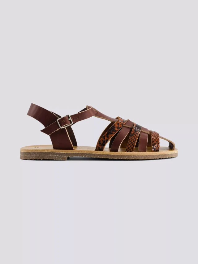 MAX VINCENT - SANDALES FERMEES DIANE cuir tannage vegetal python marron Femme