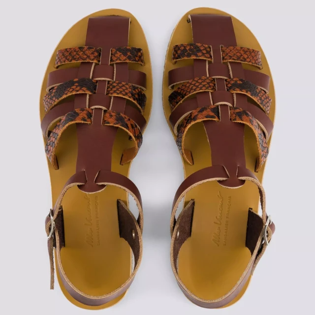 MAX VINCENT - SANDALES FERMEES DIANE cuir tannage vegetal python marron Femme