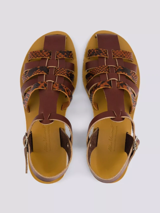 MAX VINCENT - SANDALES FERMEES DIANE cuir tannage vegetal python marron Femme