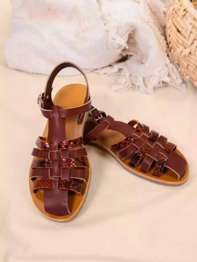 Max Vincent - Sandales fermees diane cuir tannage vegetal python marron femme