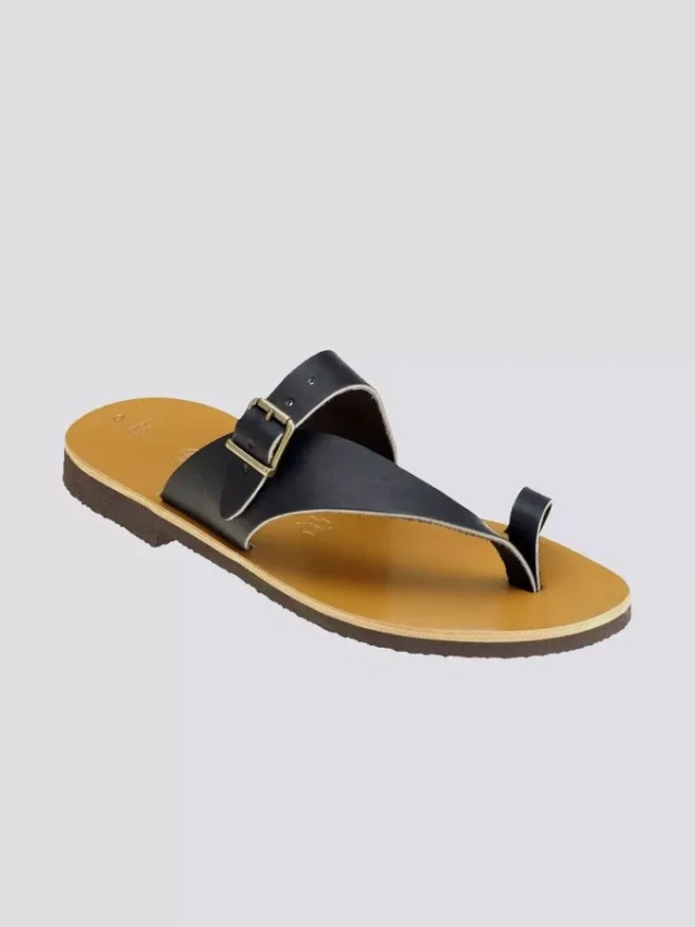 Max Vincent - Tongs escalet cuir tannage vegetal noir homme