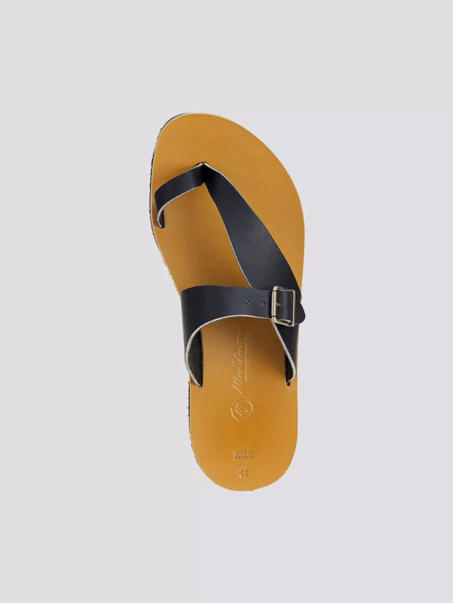 MAX VINCENT - TONGS ESCALET cuir tannage vegetal noir Homme