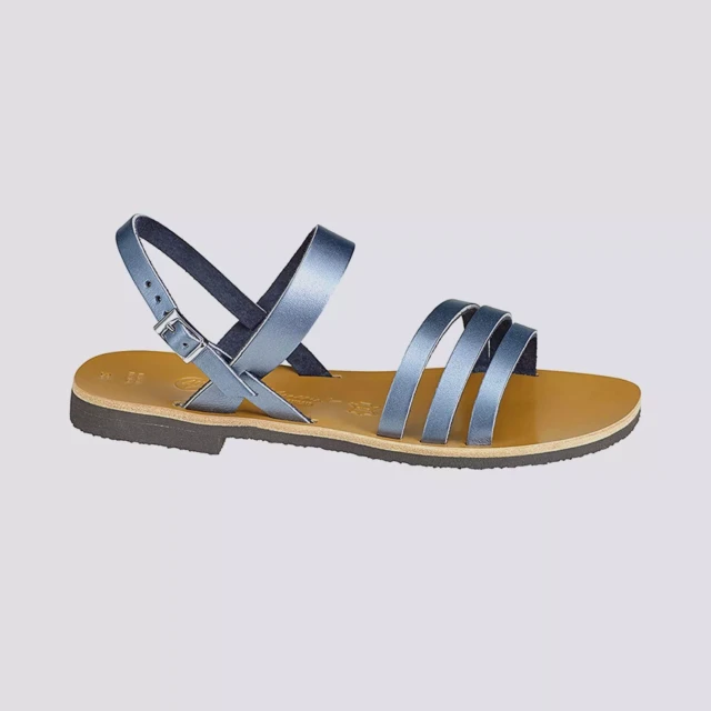MAX VINCENT - SANDALES DOUBLE BRIDE FLORA cuir métallisé bleu acier Femme