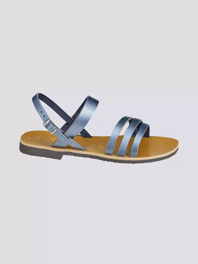 MAX VINCENT - SANDALES DOUBLE BRIDE FLORA cuir métallisé bleu acier Femme