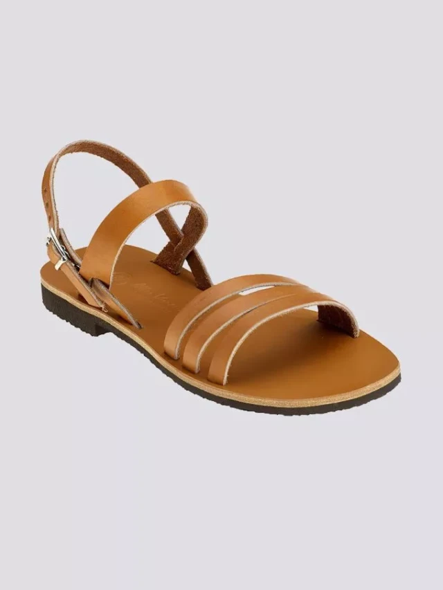 Max Vincent - Sandales double bride flora cuir tannage vegetal naturel femme