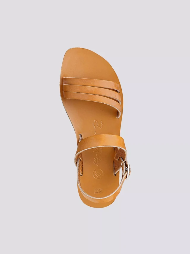 MAX VINCENT - SANDALES DOUBLE BRIDE FLORA cuir tannage vegetal naturel Femme