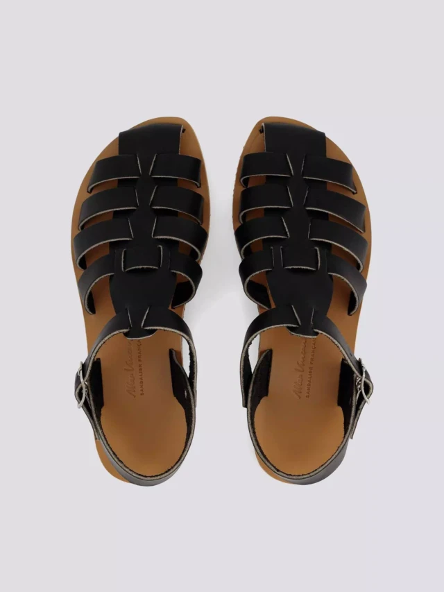 MAX VINCENT - SANDALES FERMEES HELENE cuir tannage vegetal noir Femme