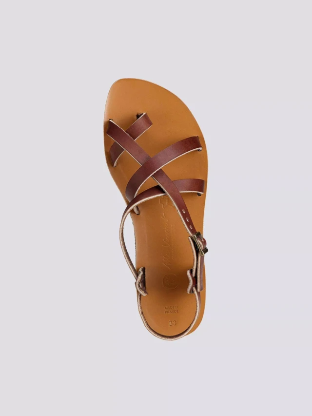 MAX VINCENT - SANDALES BRIDES CROISEES JAVA cuir tannage vegetal marron Femme