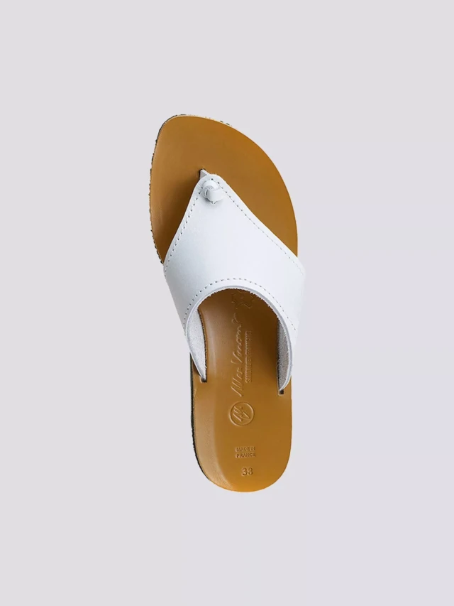 MAX VINCENT - TONGS MAUDE cuir blanc Femme