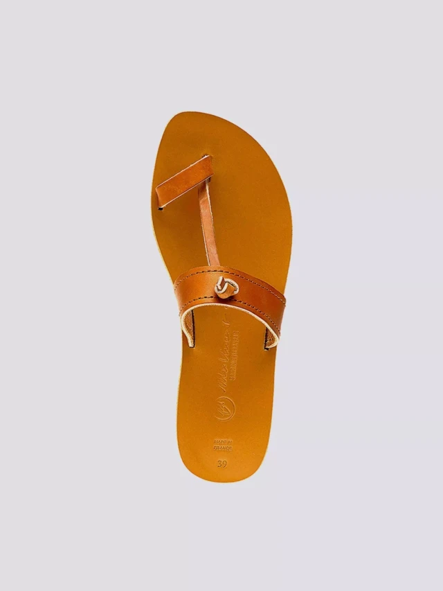 MAX VINCENT - TONGS MICHELE cuir tannage vegetal naturel Femme