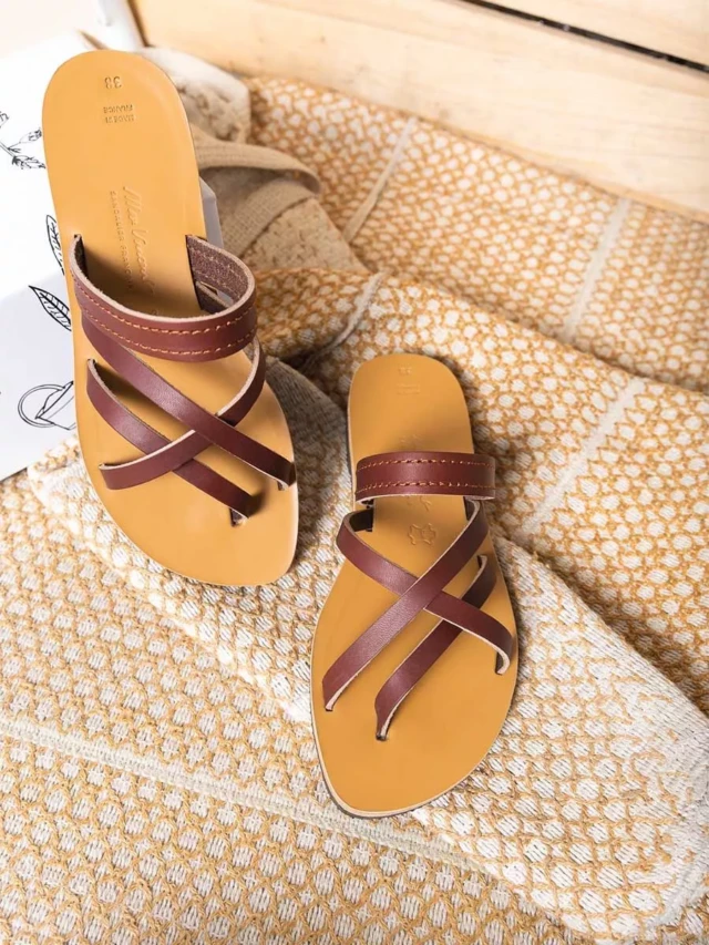 MAX VINCENT - TONGS NOMADE cuir tannage vegetal marron Femme