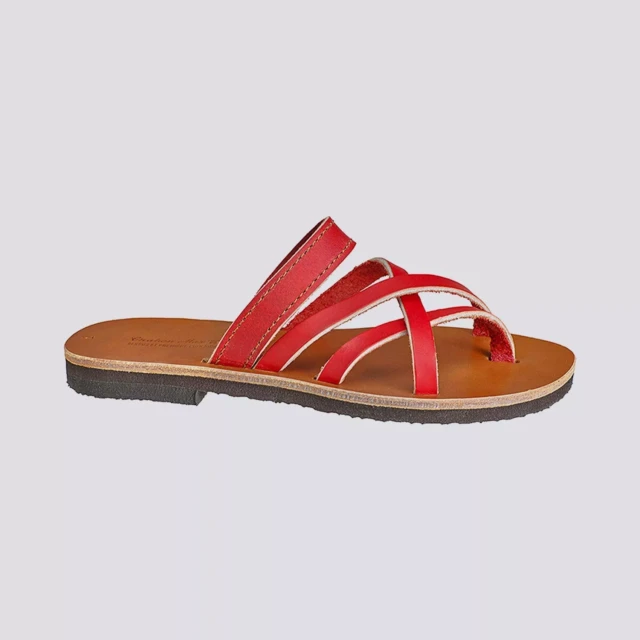 MAX VINCENT - TONGS NOMADE cuir tannage vegetal rouge Femme