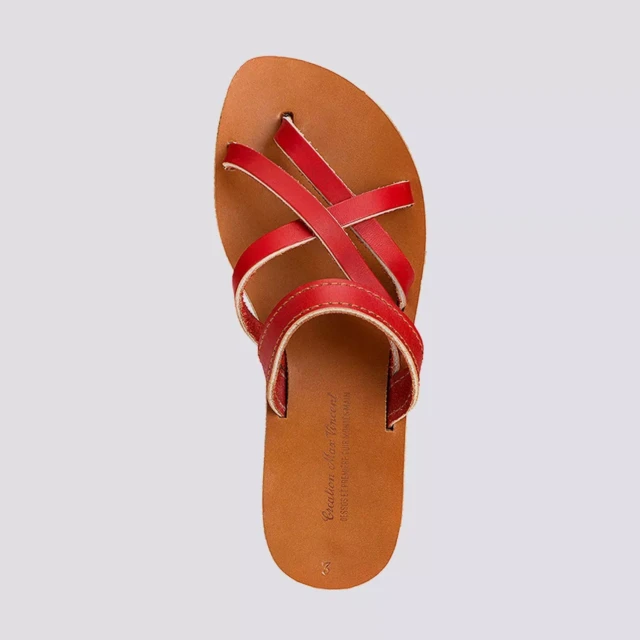 MAX VINCENT - TONGS NOMADE cuir tannage vegetal rouge Femme