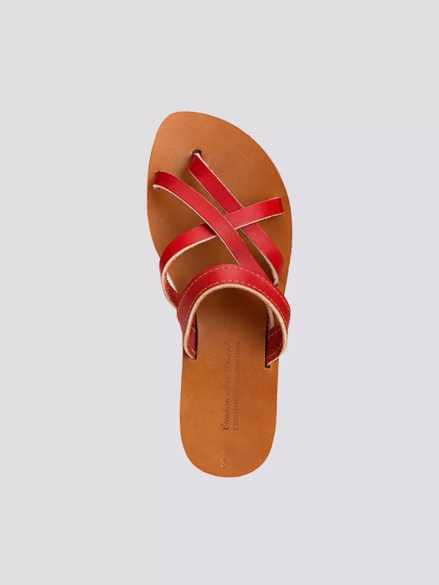 MAX VINCENT - TONGS NOMADE cuir tannage vegetal rouge Femme