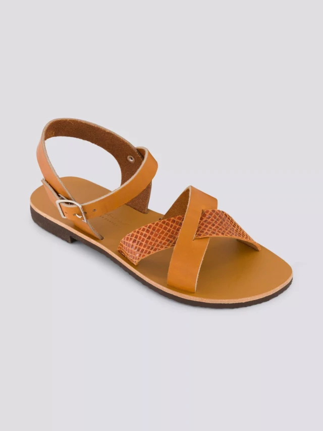 MAX VINCENT - SANDALES BRIDES CROISEES OCEANE cuir tannage vegetal naturel python Femme