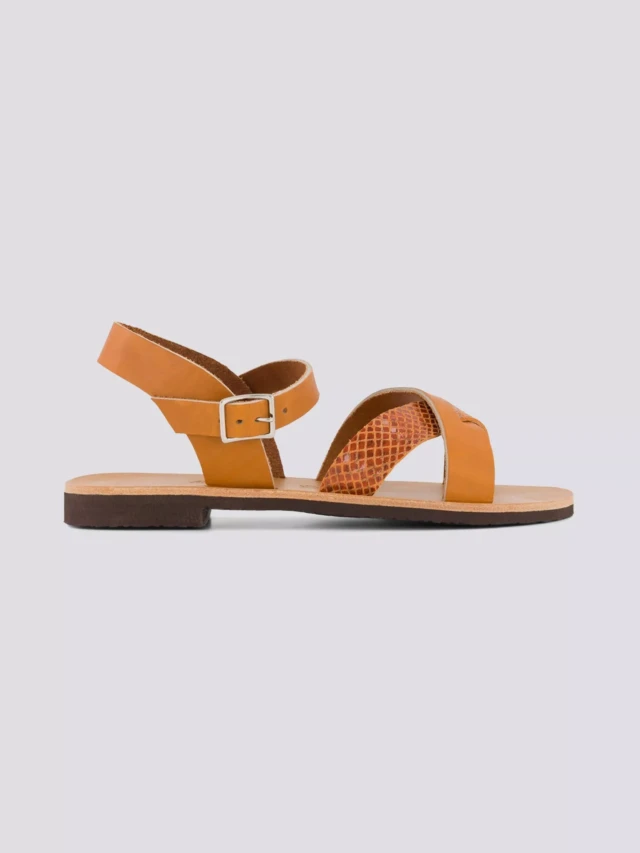 MAX VINCENT - SANDALES BRIDES CROISEES OCEANE cuir tannage vegetal naturel python Femme