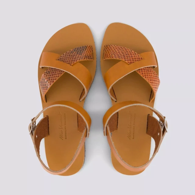 MAX VINCENT - SANDALES BRIDES CROISEES OCEANE cuir tannage vegetal naturel python Femme