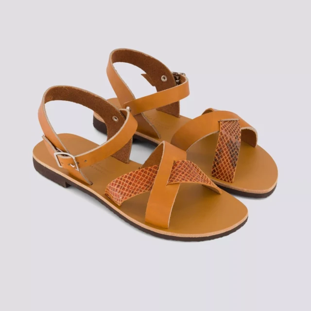 MAX VINCENT - SANDALES BRIDES CROISEES OCEANE cuir tannage vegetal naturel python Femme