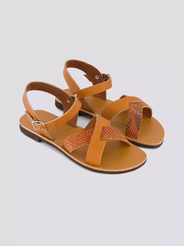 MAX VINCENT - SANDALES BRIDES CROISEES OCEANE cuir tannage vegetal naturel python Femme