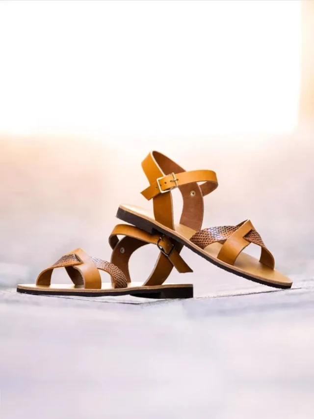 Max Vincent - Sandales brides croisees oceane cuir tannage vegetal naturel python femme