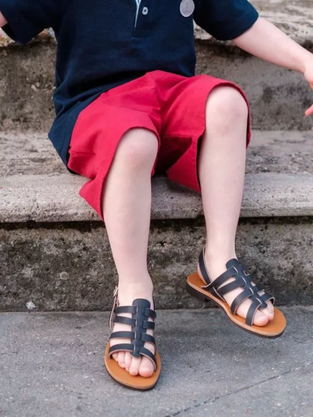 Max Vincent - Tropezienne pampelone cuir tannage vegetal bleu fonce enfant