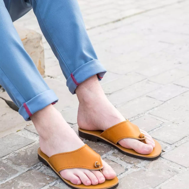 MAX VINCENT - TONGS SAHARA cuir tannage vegetal naturel Homme