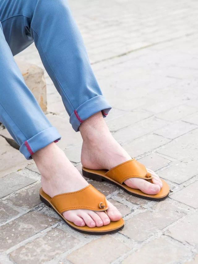 MAX VINCENT - TONGS SAHARA cuir tannage vegetal naturel Homme