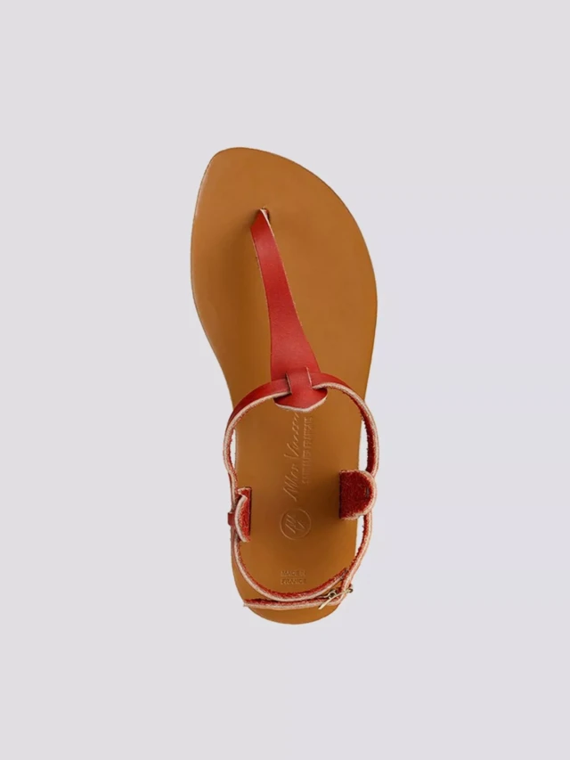 MAX VINCENT - SANDALES UNE BRIDE VALERIE cuir tannage vegetal rouge Femme