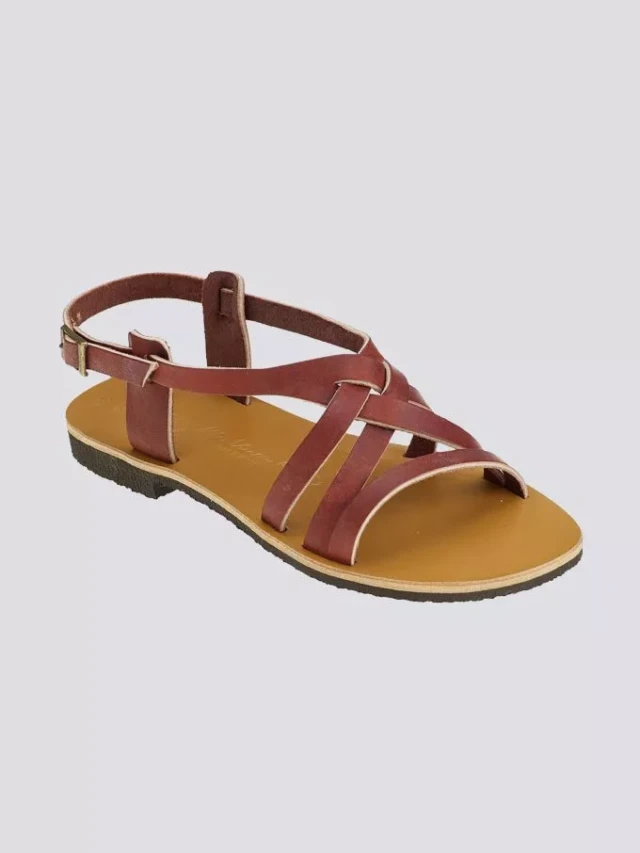 Max Vincent - Sandales brides croisees vero cuir tannage vegetal bordeaux femme