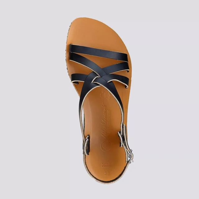 MAX VINCENT - SANDALES BRIDES CROISEES VERO cuir tannage vegetal noir Femme
