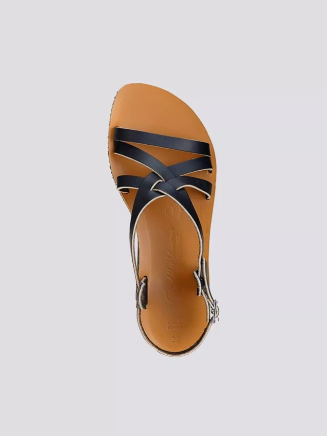 MAX VINCENT - SANDALES BRIDES CROISEES VERO cuir tannage vegetal noir Femme