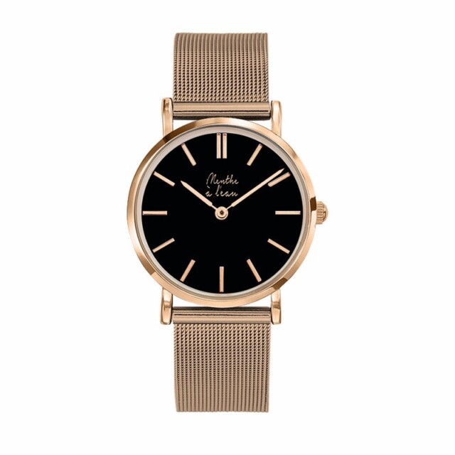Menthe à l’eau - Montre Femme La Milanaise Dorée rose fond noir