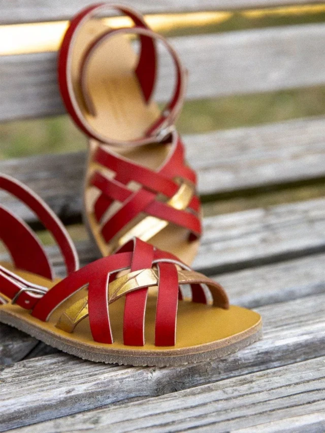 MAX VINCENT - SANDALES BRIDES CROISEES MURCIA ALBA cuir tannage vegetal rouge dore Femme