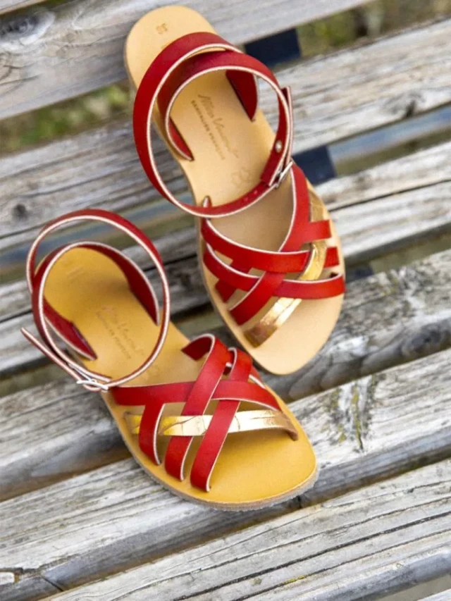 Max Vincent - Sandales brides croisees murcia alba cuir tannage vegetal rouge dore femme