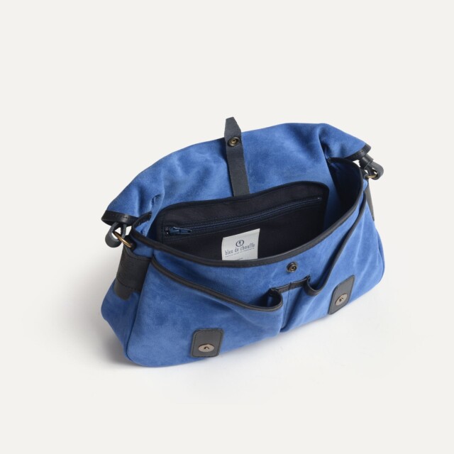 Bleu De Chauffe - Musette du Pêcheur S / Cuir Velours - Bleu Agate