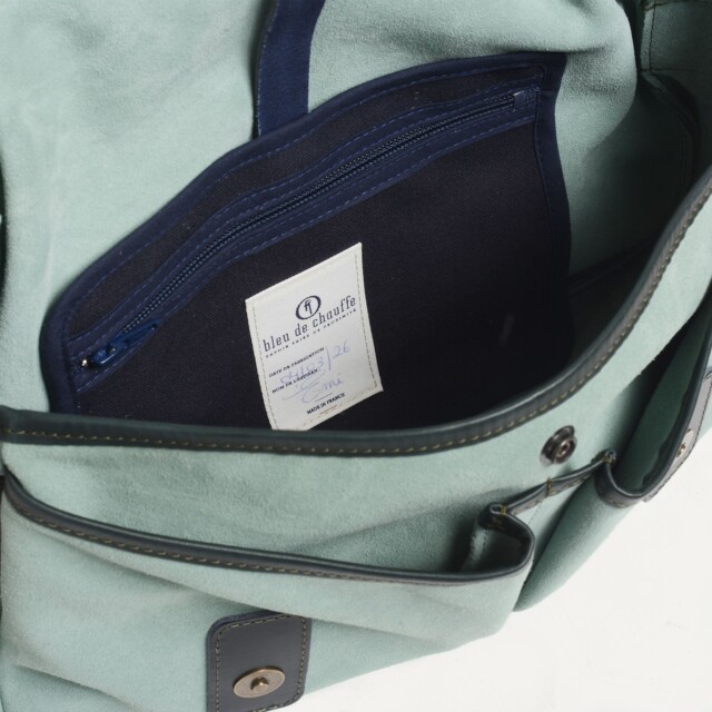 Bleu De Chauffe - Musette du Pêcheur S / Cuir Velours - Vert Jade