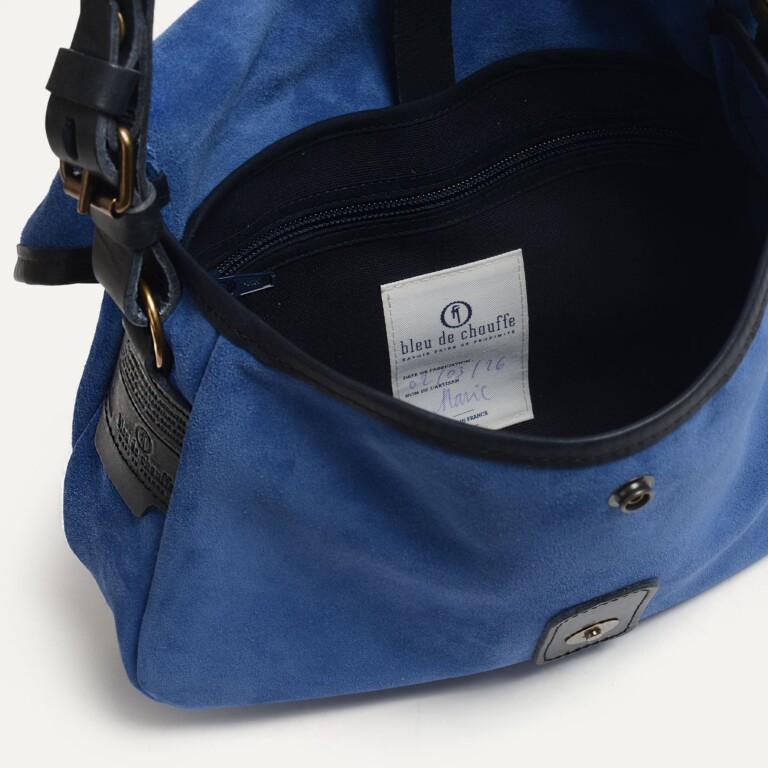Bleu De Chauffe - Musette du Pêcheur XS / Cuir Velours - Bleu Agate