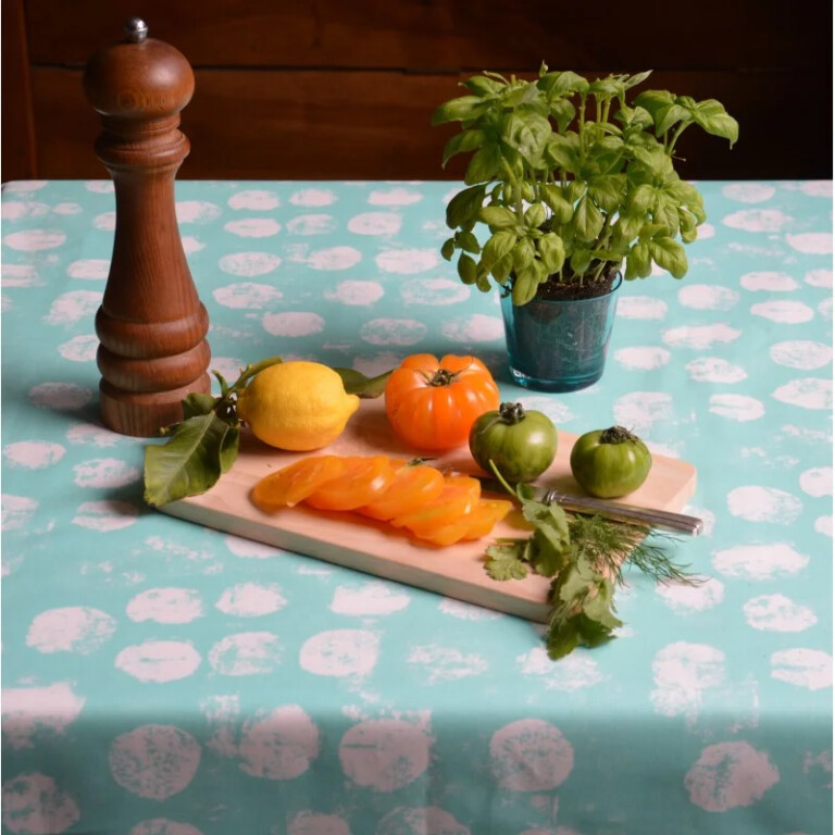 Fleur de Soleil - Nappe enduite Pastilles menthe