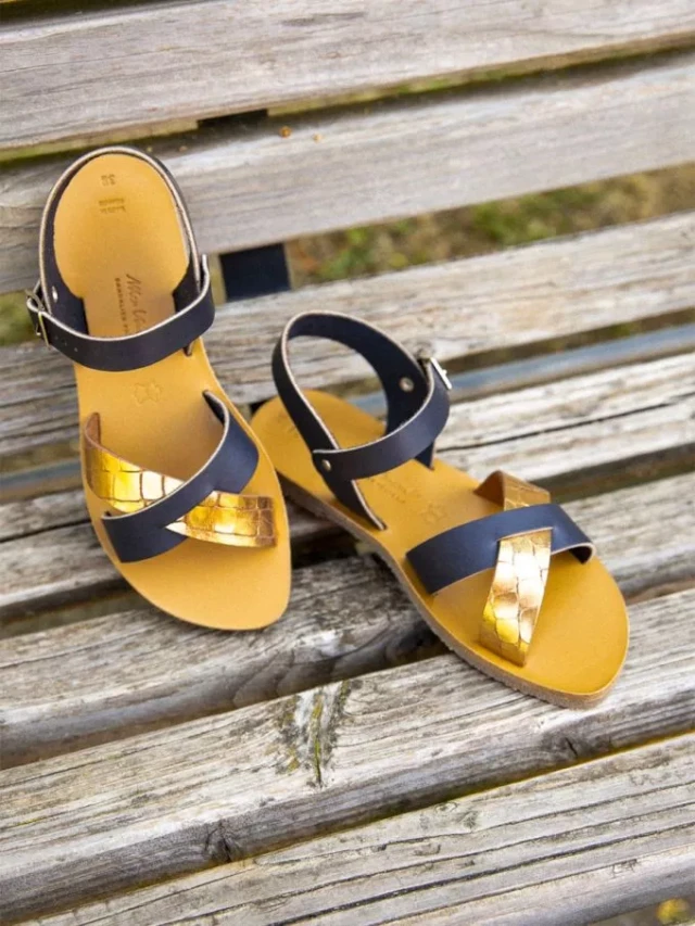 Max Vincent - Sandales brides croisees oceane nocturna cuir tannage vegetal navy croco femme