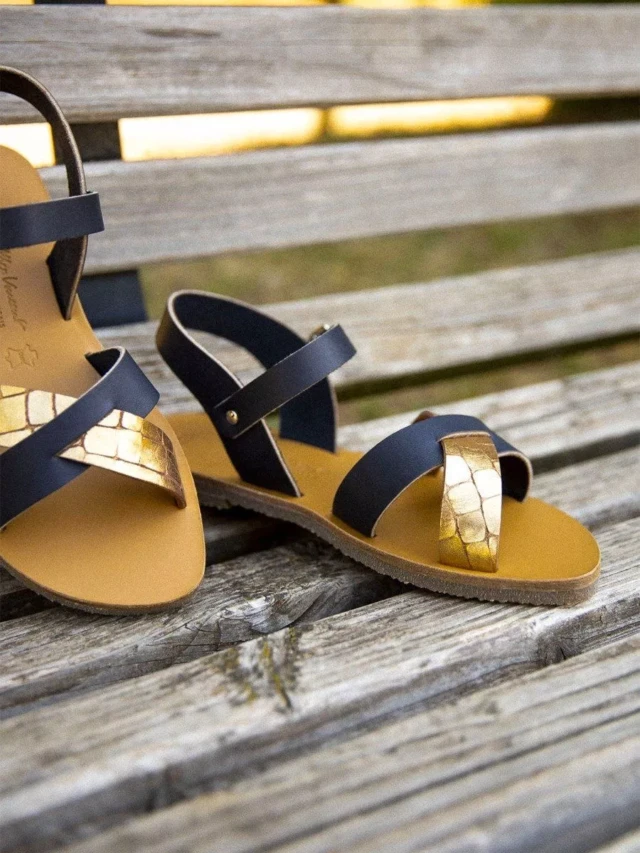 MAX VINCENT - SANDALES BRIDES CROISEES OCEANE NOCTURNA cuir tannage vegetal navy croco Femme