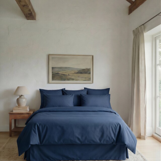 Dejorine - Parure de lit en Percale de coton - Bleu marine